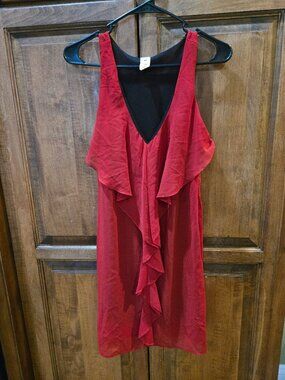 Needle & Thread Red Sleeveless V-Neck Tiered Ruffle Dress